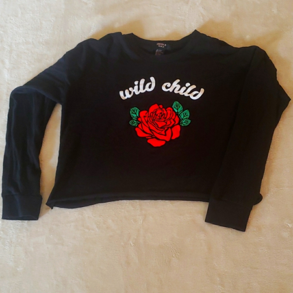 Black Forever 21 Long Sleeve Crop Top Tee